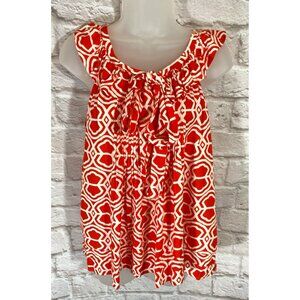 ESCAPADA Large Orange White Geometric Ruffled Tank Top Blouse Resort Vacation